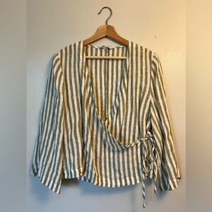 Linenfox Georgia Linen Top Olive Stripes